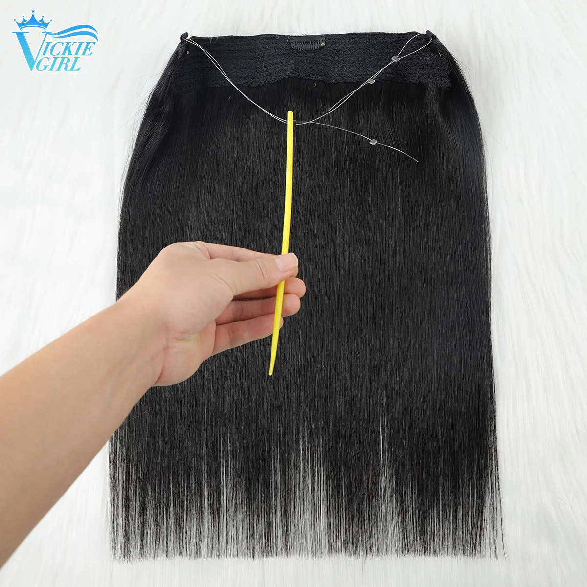 Fish Line Human Hair Extension Wire Natural Hair OnePiece Invisible Wire Hair Weft with 4 Clips Machine Made Natural Hair