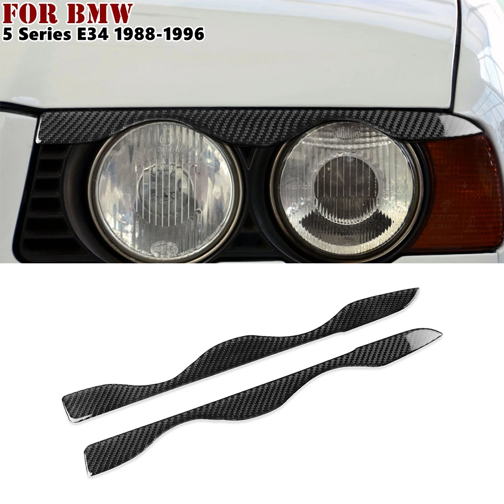 

2 Pcs Carbon Fiber Car Headlights Eyebrow Eyelids Trim Cover For BMW 5 Series E34 1988-1996 Car Stickers Eyelids Trim Cover