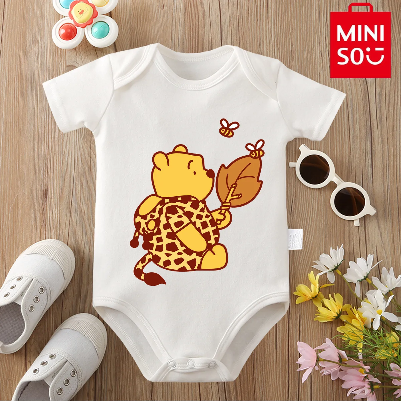 

MINISO Happy Winnie 100% Cotton Bodysuit Soft Baby Cloths Best Gift for Baby Onesie Jumpsuit for 0 To 12 Months Cute Newborn