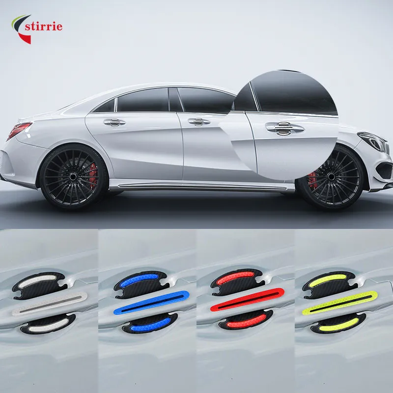 

4 шт./компл. 3d наклейки на дверные ручки автомобиля из углеродного волокна, устойчивые к царапинам наклейки для безопасности автомобиля, светоотражающие полосы, автомобильные наклейки