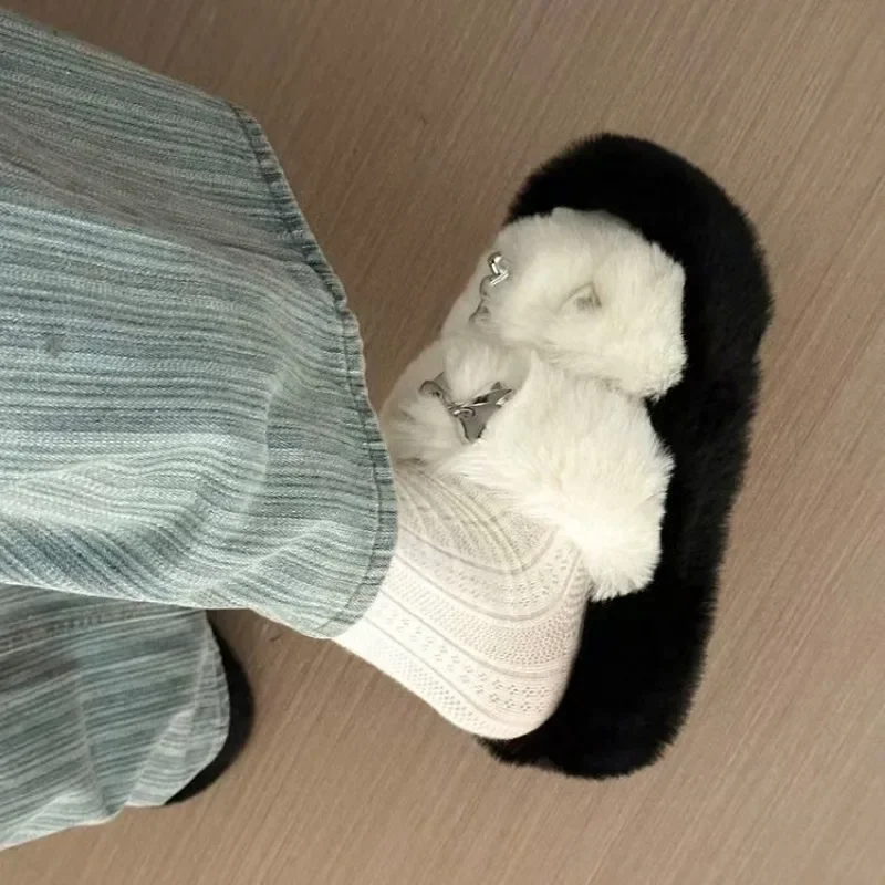 

Женские тапочки из волосатого хлопка на осень и зиму, на толстой подошве для тепла в помещении, новые удобные тапочки для уличной одежды