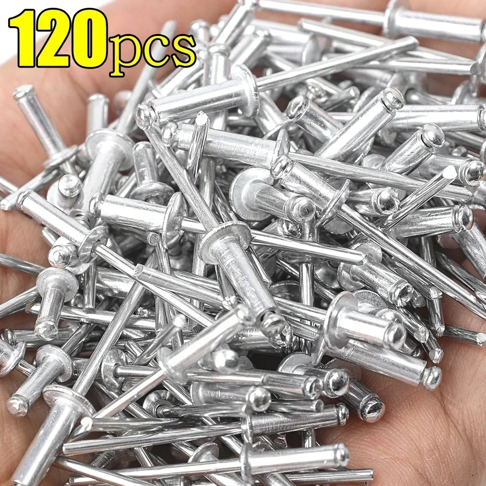 120pcs Aluminum Alloy Riveter Fasteners Sets Pop Rivets Assortment Kit Furniture Assortment Dome Head Blind Rivet Nut Tools
