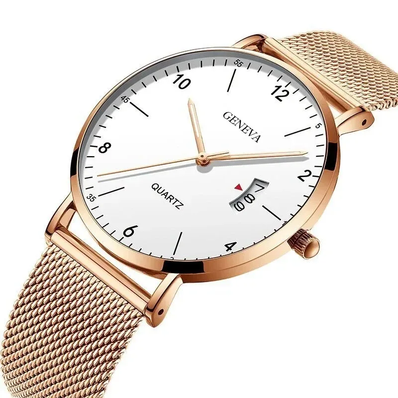 

2024 High-end Business Simple Stainless Steel Men's Luxury Bright Grid Calendar Watch Quartz Watch