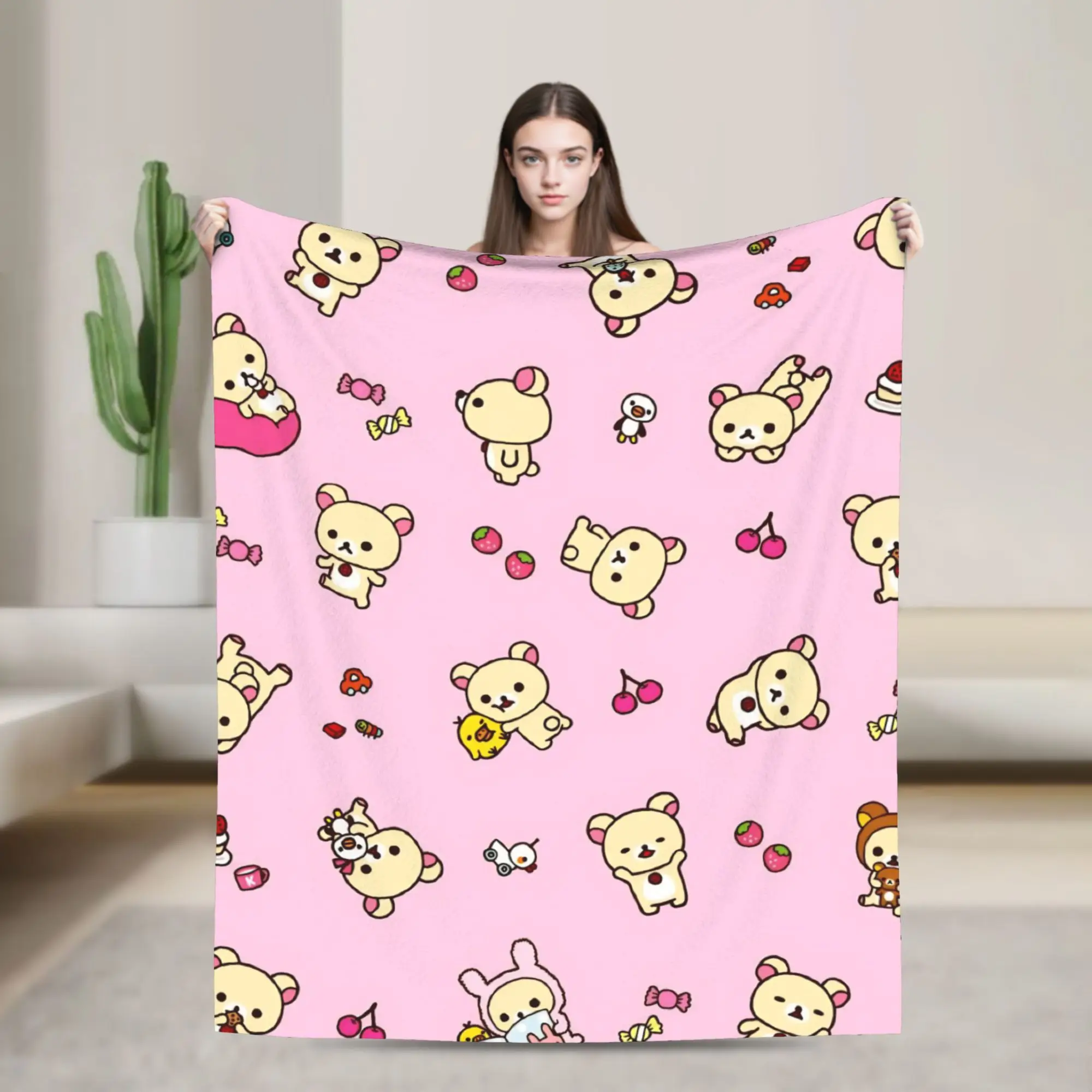 Super Soft R-Rilakkumas Cartoo Throw Blanket Premium Fleece Flannel Lightweight  Bed Blanket Warm Plush Blankets All Season Use