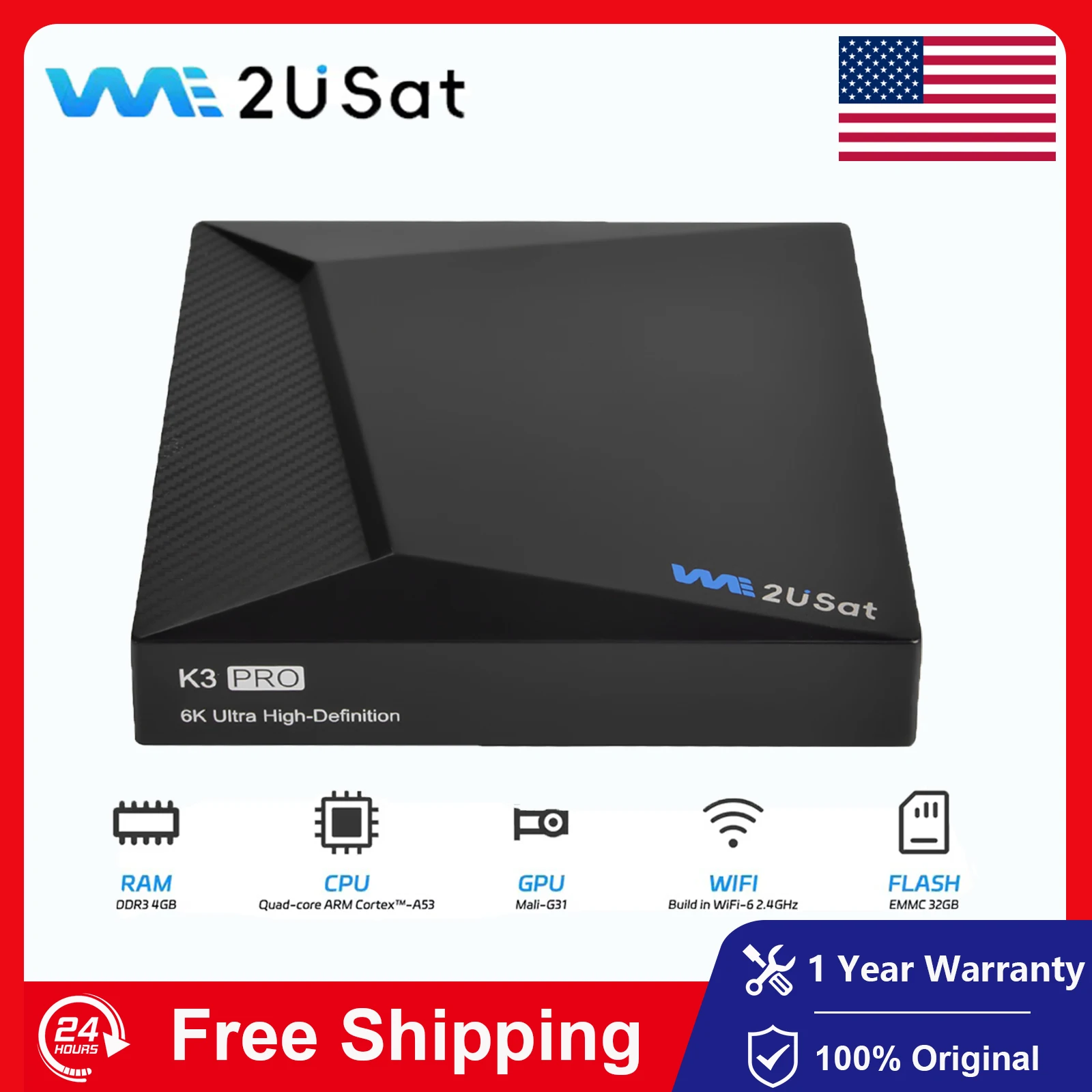 

K3Pro 6K HDR Android 10 TV Box Четырехъядерный 64-битный встроенный WiFi-6 2,4 ГГц/5 ГГц + BT 5,0, 4 ГБ + 32 ГБ Телеприставка Подходит для США В наличии