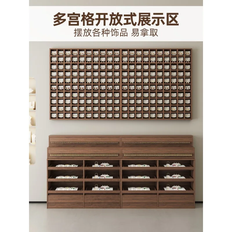 Solid wood jewelry store display cabinet, necklace rack, jewelry on the wall, plaid rack, earrings, headgear, hairpin display ra