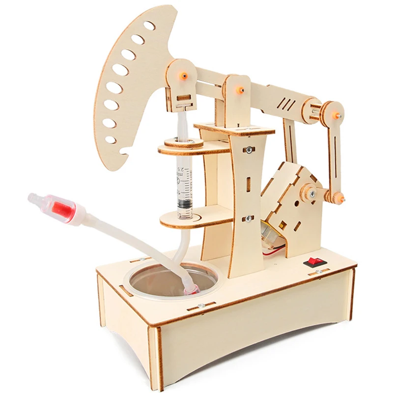 Wooden Electric Oil Pumping Machine Model Kids Science Toy Technology Physics Kit Learning Educational Toys for Children