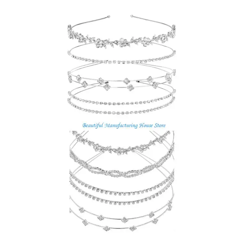 

E56A 4pcs Rhinestones Bridal Headbands Glitters Hair Accessories for Women Girls