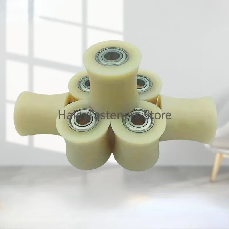 2PC Sliding grooved nylon roller diameter 60mm,thickness 48mm,U-groove  50mm,gate nylon wheel with double 6201RS bearings.