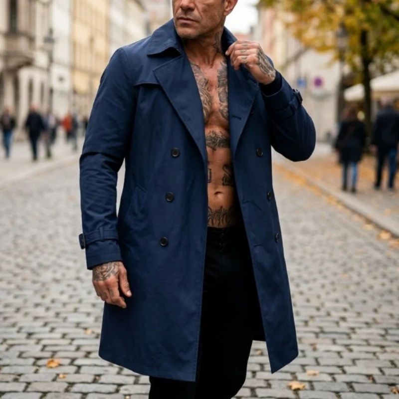 Fall New Trench Men's Streetwear Windbreaker Outerwear Lightweight Coat Business Casual Outdoor Extended Jacket Men's Clothing