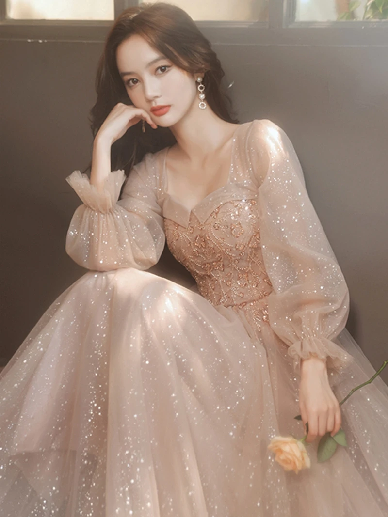 

Вечернее платье Ele для взрослых женщин, новинка 2025 года, элитное, класса люкс, для бала, с бисером, в стиле принцессы, с пышной юбкой