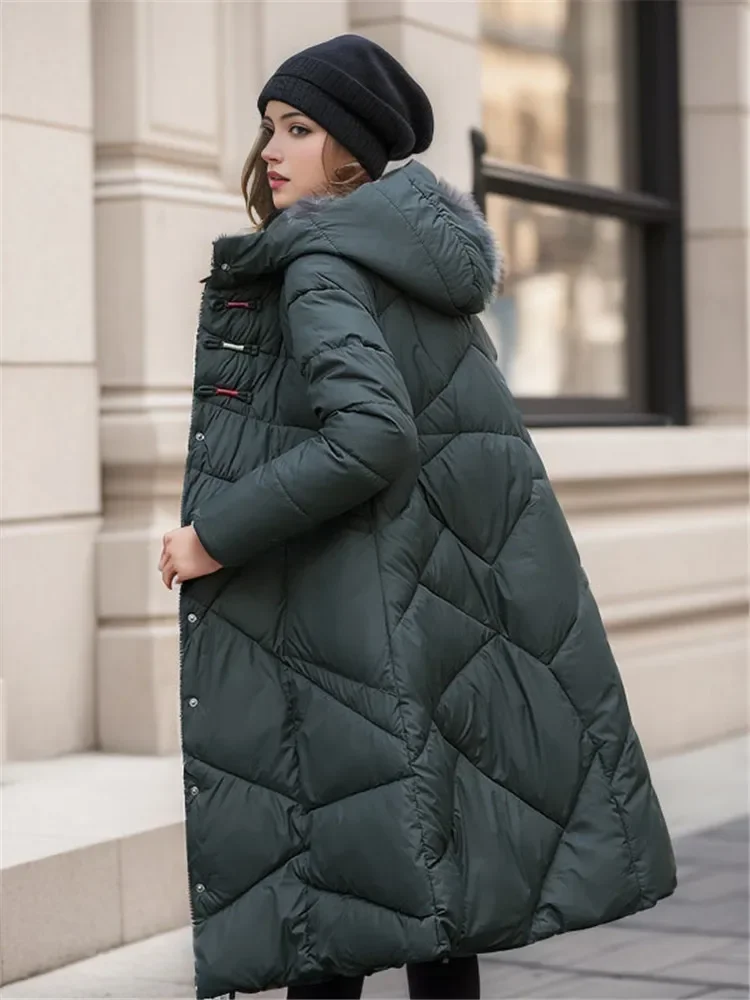 

Down Cotton Coat Women Winter New Fashion Long Thick Warmth Hooded Parkas Jacket Clothing