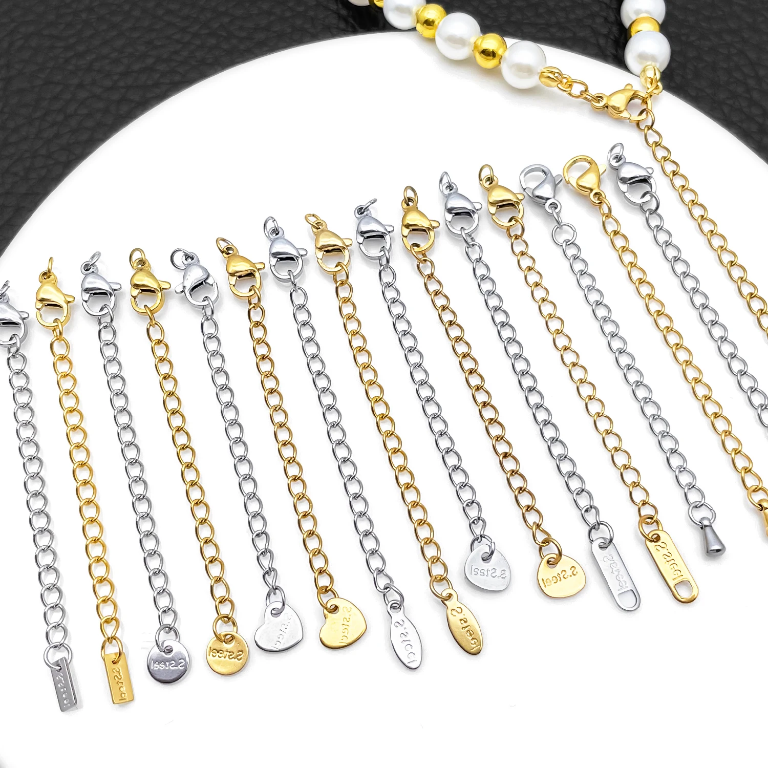 5/10pcs Jewelry Findings Stainless Steel Polished Extension Chains With Lobster Clasps For Handmade Component Making