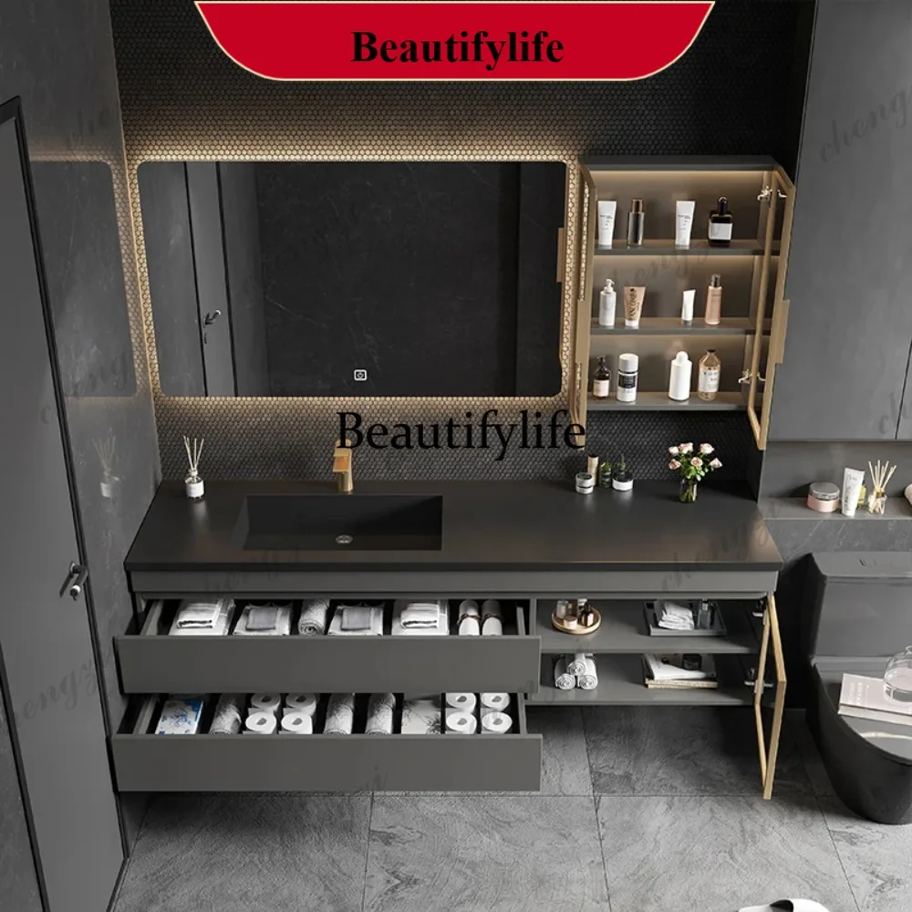 N178 Light Luxury Rock Plate Integrated Bathroom Cabinet Combination Modern Minimalist Bathroom Solid Wood Bathroom Toilet Wash