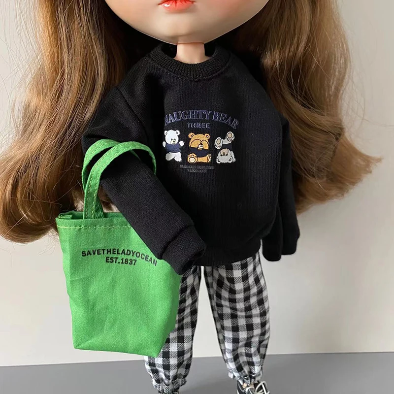 New Arrival Blythe Clothes Fashion Bear Sweater and Pants Bag Suit for Blyth 30cm 1/6 Dolls Azone Licca Doll Accessories