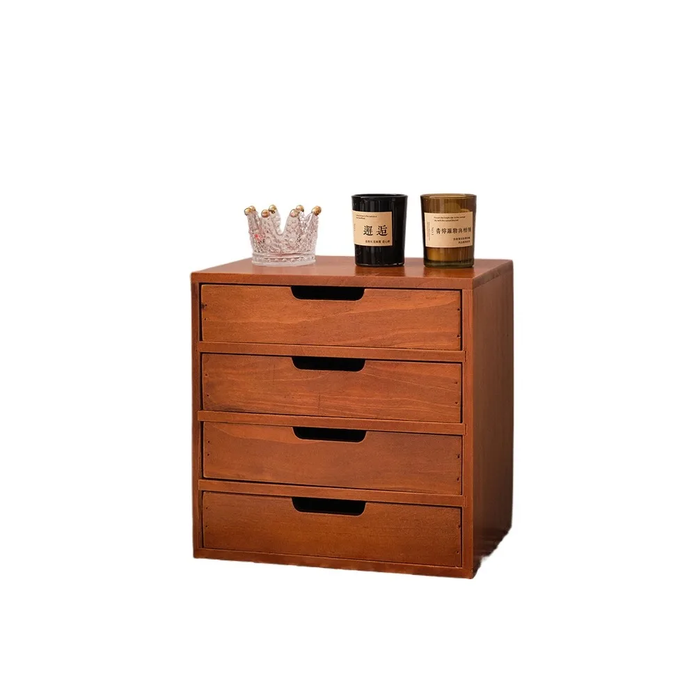 

*Desktop drawer style three-layer storage small storage cabinet, wooden cosmetic and miscellaneous box