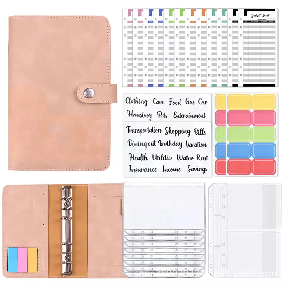 A6 Budget Binder, Notebook, With Binder Pockets, Expenses Budget Sheet, Label Stickers, Money Saving Organizer Budget-POS