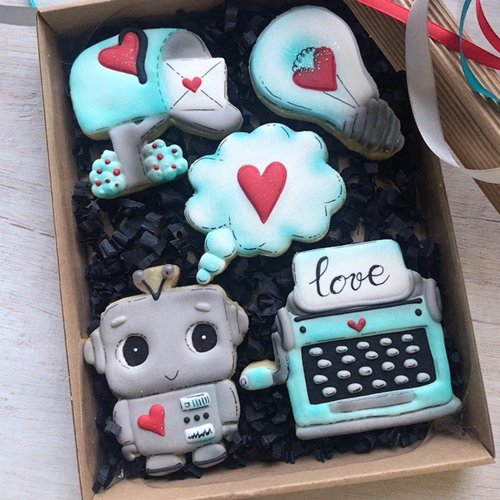 KENIAO Valentine's Day Cookie Cutter Set - 4PC - Mailbox Typewriter Biscuit Fondant Bread Molds - Stainless Steel - by Janka