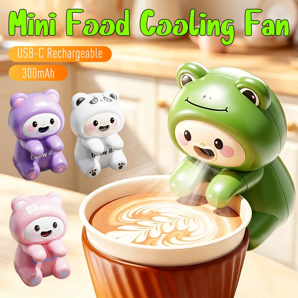 Cute Cartoon Frog Fans with Hanging Rope Portable Desktop Cooling Fan Mini Hanging Cup Fans for Noodle Coffee Tea Hot Drinking