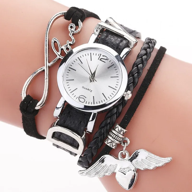 Vintage Elegant Watch for Women Classic Small Dial Bee Pendant Quartz Clock Leather Belt Bracelet Wristwatches Reloj Mujer