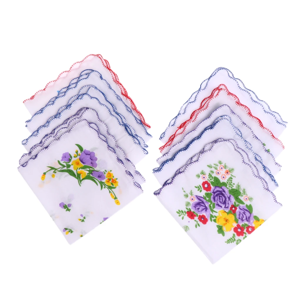 10Pc Vintage  Flower Handkerchief Square Hankies Hanky Women Kids Gift