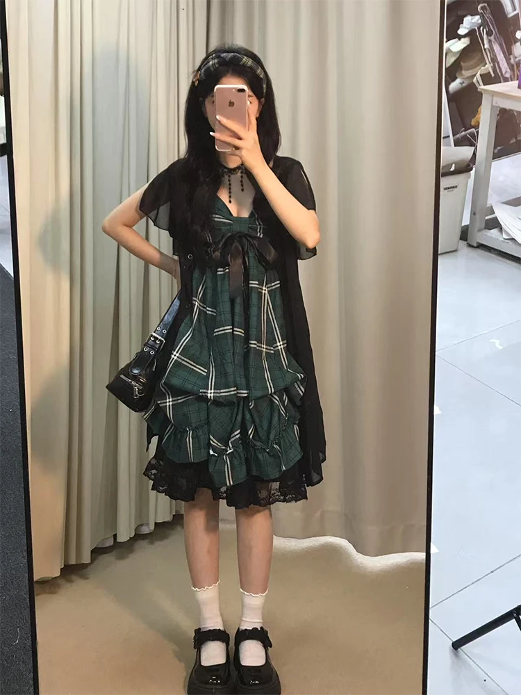 레트로 슬레 매듭 레이스 패치워크 오트 스커트 투피스 세트 여성 여름 패션 드레스 빈티지 감성