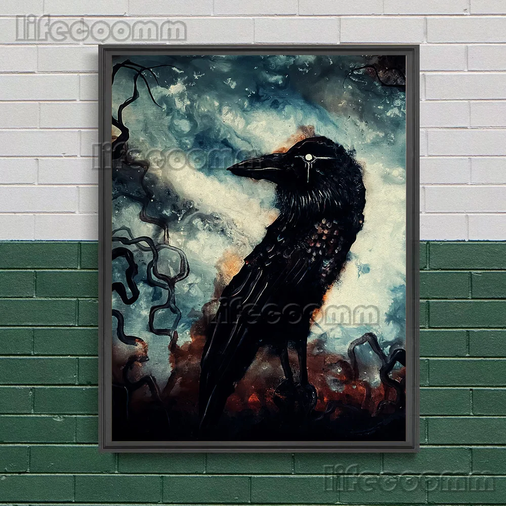 Witches And Demons In The Hellfire Vintage Wall Art Raven,Black Cat,Elk,Skeleton Fantasy Magic Element Art Poster Pirnt Decor
