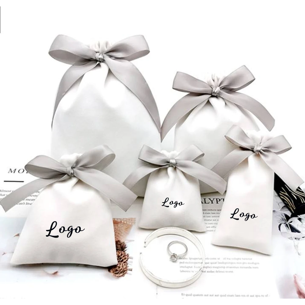 

50Pcs 10x12cm 12x15cm Beige Velvet Bag Personalized Jewelry Suede Gift Packaging Wedding Favors Candy Earrings Bracelet Pouch