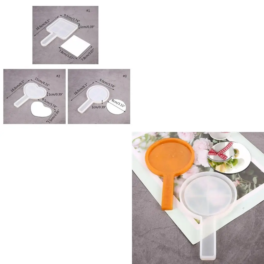  Compact Mirror Cover Resin Molds Travel Makeup Mirror Silicone Molds for Epoxy Casting Handle Makeup Mirror Jewelry