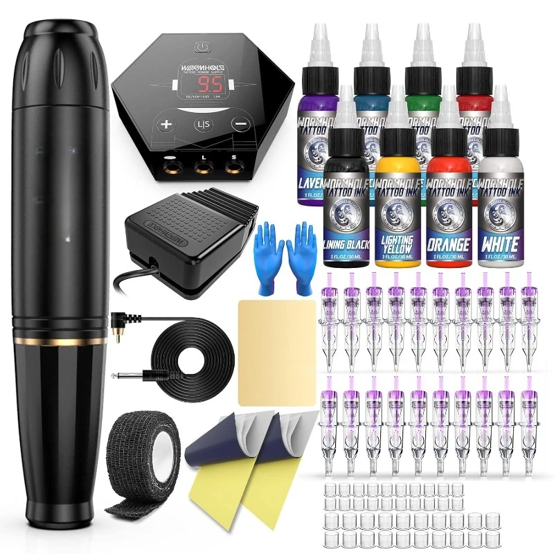 Beginners Rotary Tattoo Pen Type Machine Kit Complete Tattoo Supplies WTK070