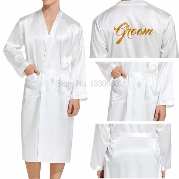 Nightgown Men Robe Groom Kimono Bathrobe Gown Print Letter Loungewear Nightdress Wedding Gift Sleepdress Sexy Loose Sleepwear