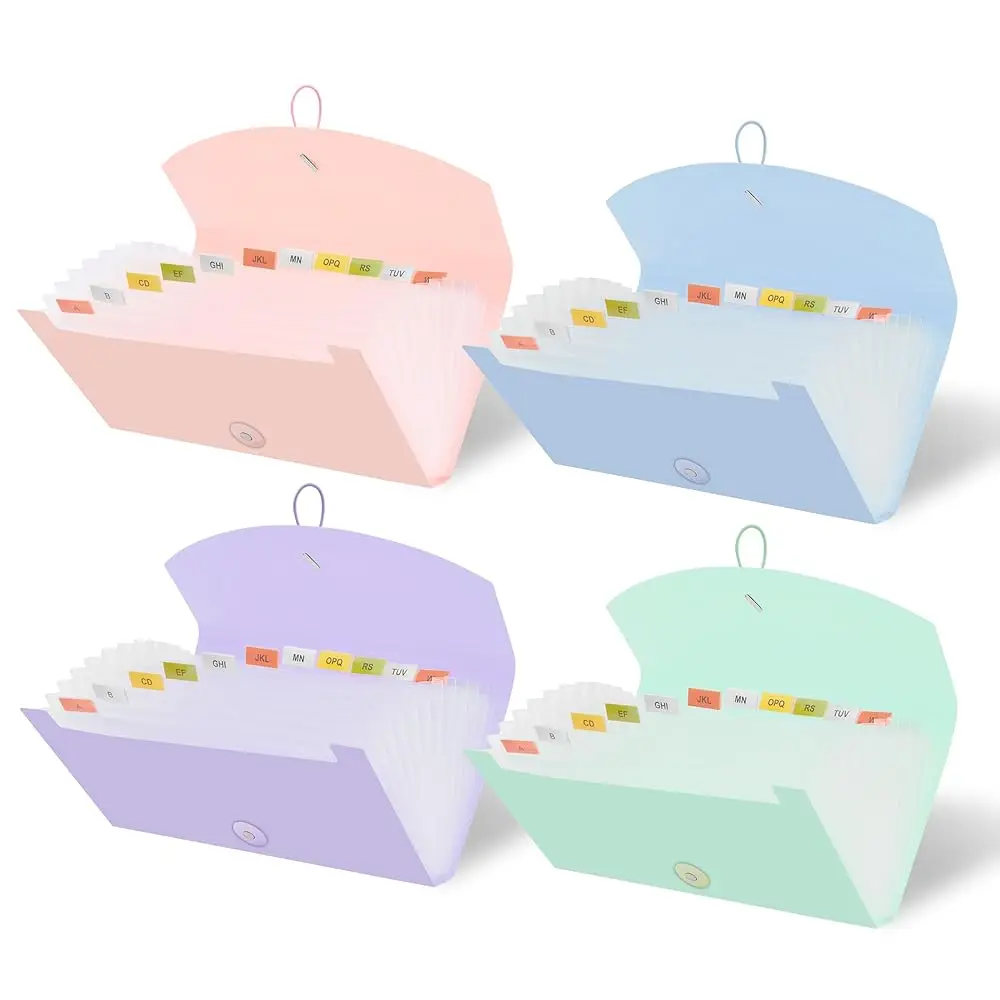 

4 Pack Coupon Organizer with 13 Pocket | Plastic Travel-Friendly Accordion Receipt Holder 10” x5.5” Expanding Folder for Sma