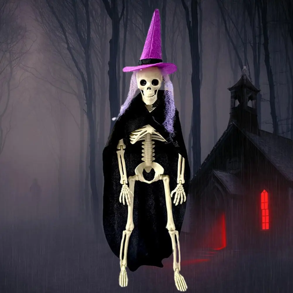 Spooky Skeleton Ornament Realistic Full Body Posable Skeleton Figure for Halloween Party Decorations Haunted House Supplies