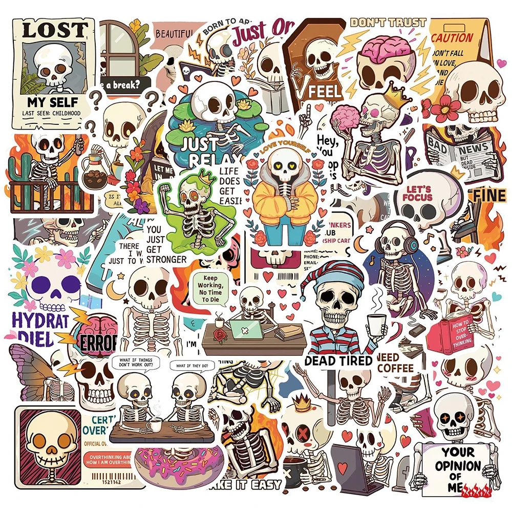 10/30/50pcs Funny Cartoon Skeleton Stickers Cute Skull Graffiti Decals Scrapbooking Laptop Phone Bike Creative Sticker Toy Gift