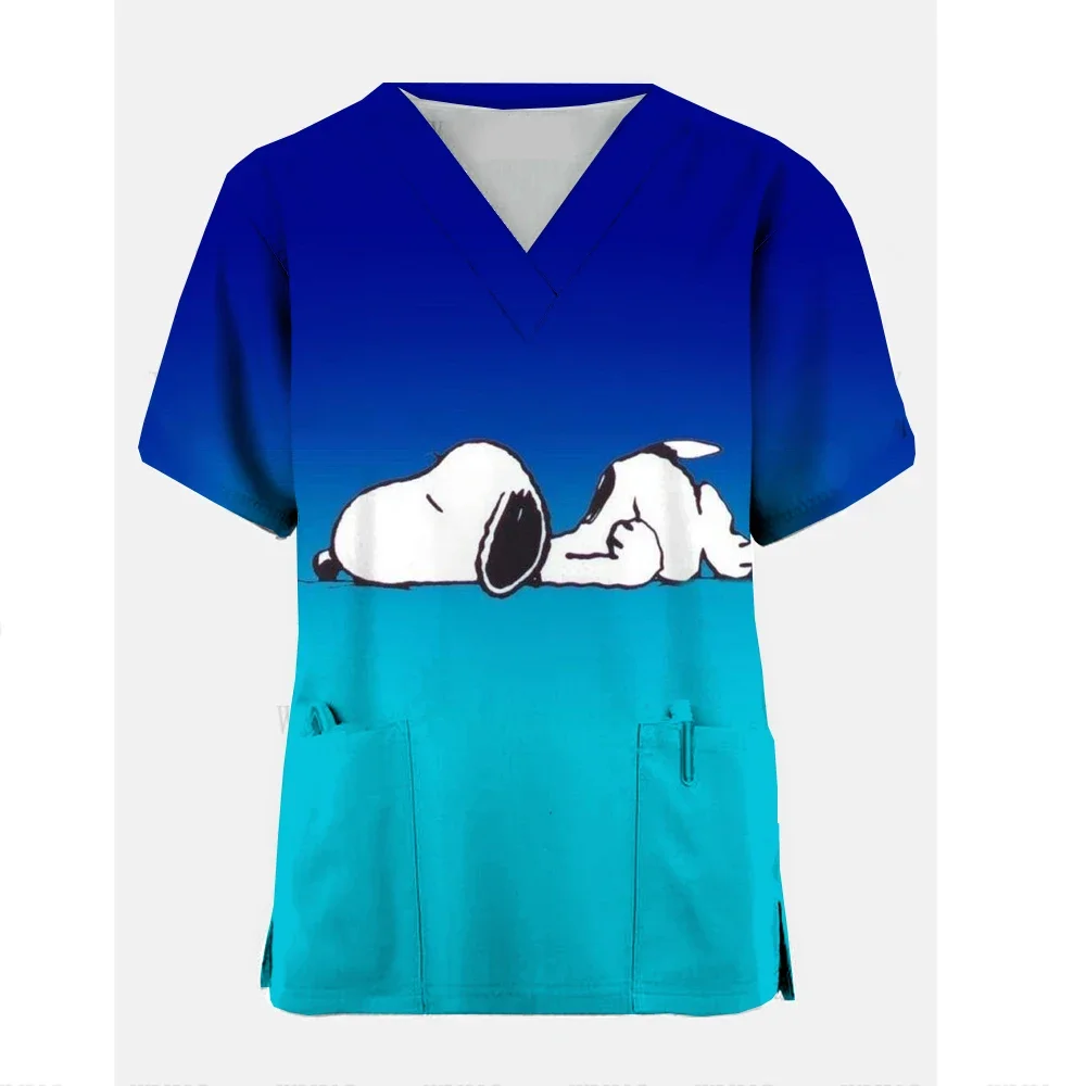 Pet Clinic Vet Work Uniforms Women Nurse Accessories Snoopy print Hospital Doctor Nursing T-Shirt Medical Scrubs Clothes Tops