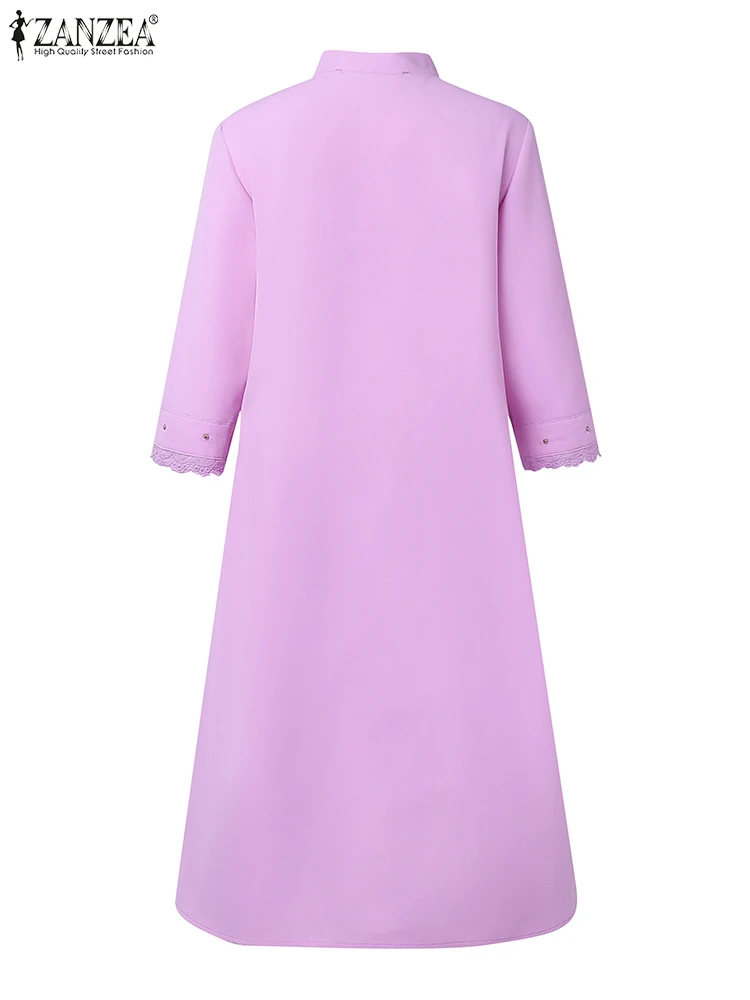 잔제아 패션 가을 셔츠 드레스 여성 2025 우아한 오피스룩 미디 드레스 V넥 3/4 소매 로브 캐주얼 버튼 다운 베스티도
