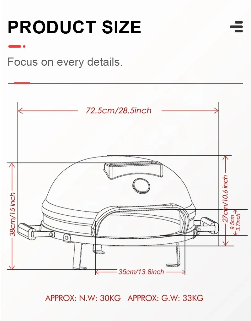 21inch Outdoor Charcoal Forno a Legna Commercial Ceramic Wood Fired Pizza Oven with Thermometer