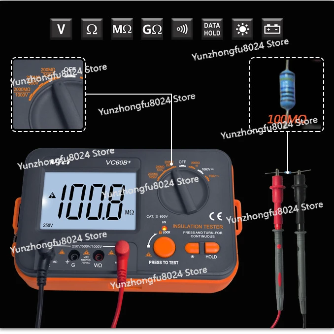

VC60B+ digital Insulation Resistance meter Tester Megohmmeter Ohmmeter Voltmeter DVM 1000V LCD Backlight