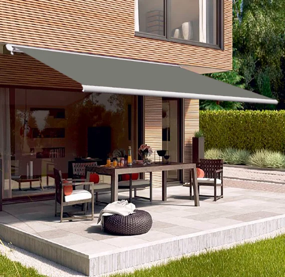 Electric Awning, Aluminum Frame Motorized Retractable Canopy, Acrylic Sail, 350cm Max Projection, Folding Arm Patio Shade