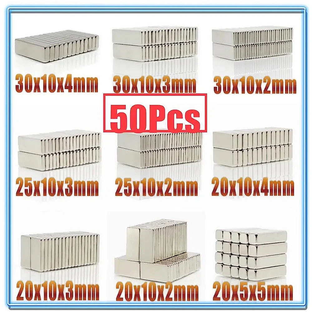 50pcs N35 NdfeB Neodymium Magnet Rectangle Magnets 20X10X2 20X10X3 20X10X4 20X10X5 25X10X3 30X10X2 30x10x4 20X5X2mm Magnet