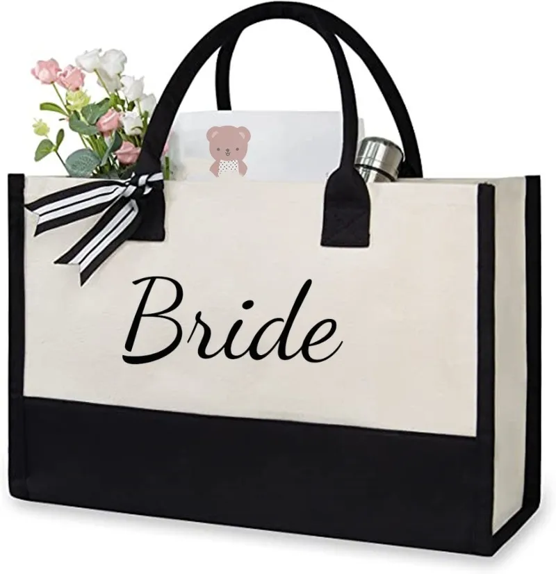 New BRIDE Canvas Handbag Wedding Decoration Large Shopping Bag Wedding Decorations Bridal Shower Party Supplies Marriage Gifts