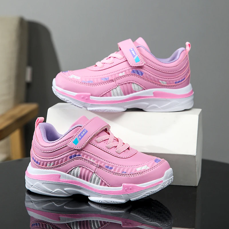 Girls Sport Shoes Waterproof Running Kids Sneakers Casual Leather Pink Breathable Fashion Antislip Lightweight Children Shoes