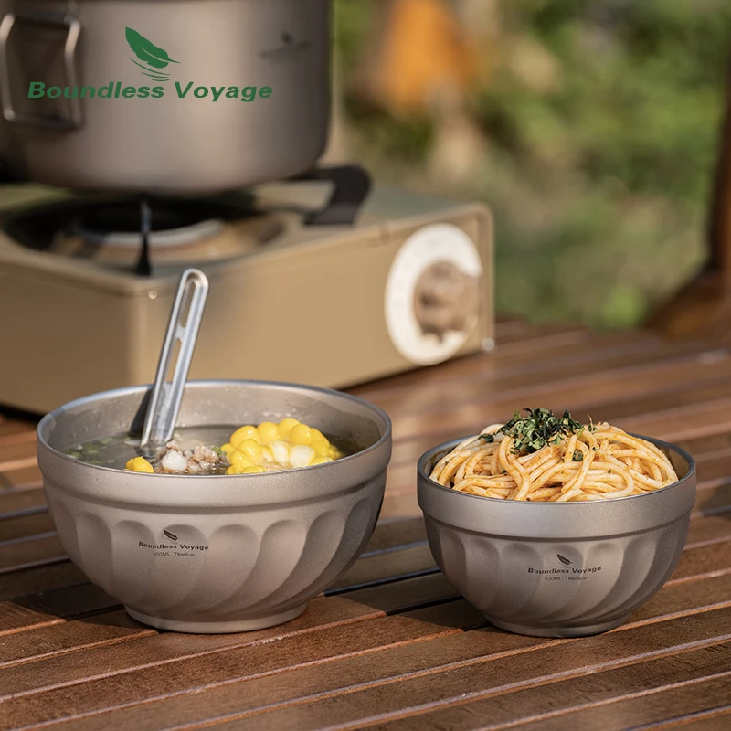 Grenzeloze Voyage Titanium Dubbelwandige Kom Ultralight Outdoor Camping Reizen Servies Rijst Soep Havermout Yoghurt Serveerschalen