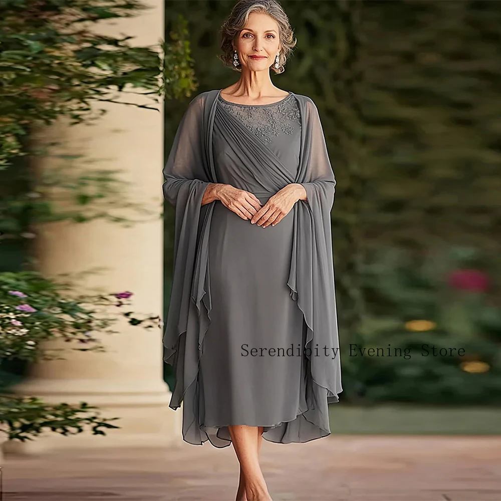 Maßgeschneidertes 2-teiliges Brautmutter-Kleiderset für Damen Hochzeit Luxus Abendkleid 2026 mit Spitze Grau Formelle Ballkleider – Detail 2