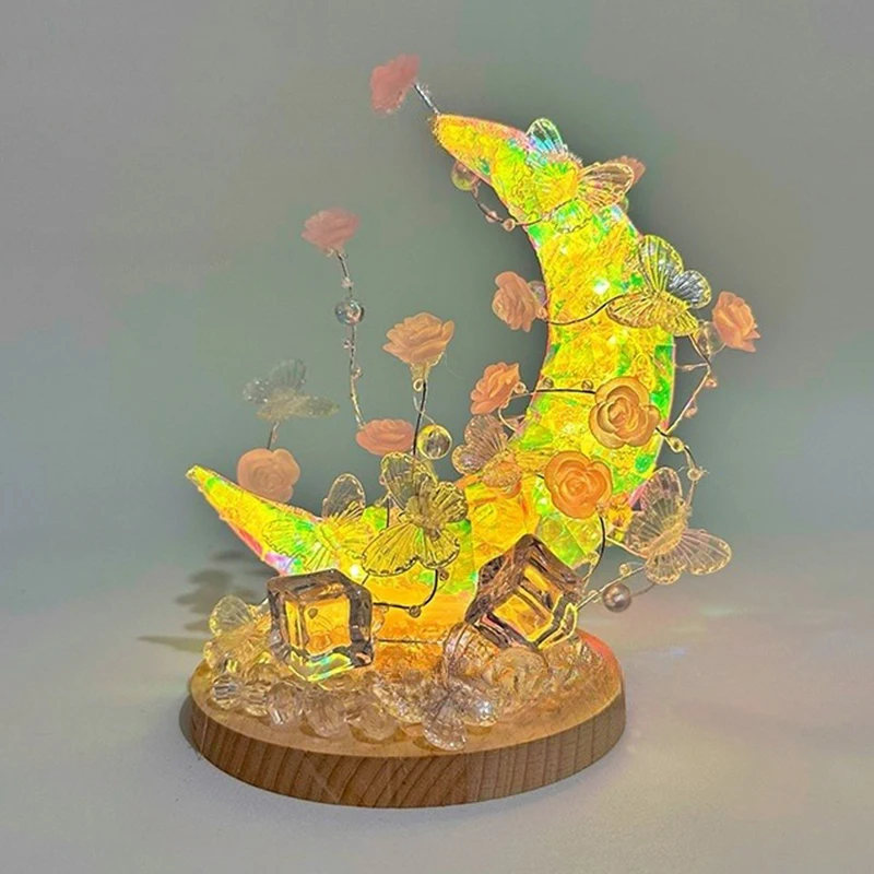 Lampada lunare fai-da-te Farfalla rosa Luce notturna creativa fatta a mano Regalo di compleanno Confezione di materiali per la decorazione del desktop