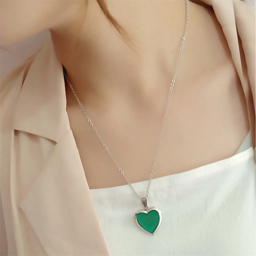 Heart Locket Color Changing Temperature Mood Stainless Steel Love Shape Photo Pendant Necklace Jewelry_maomaolike.com
