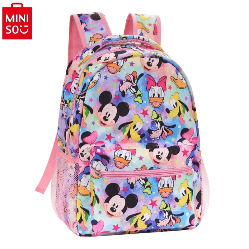 MINISO Disney Cartoon Mickey Printed Backpack for Students with Reduced Load Lightweight Children's Backpack