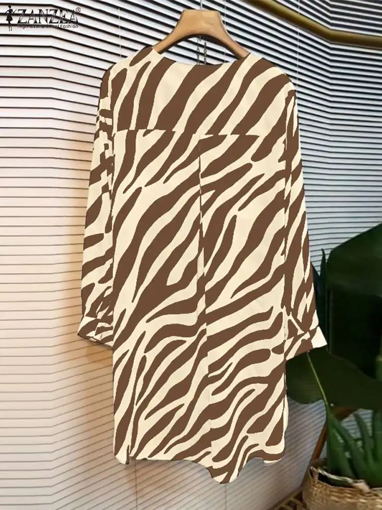 ZANZEA Bohmian Zebra Printed Shirt Fashion Women Long Sleeve Blouse Casual Loose Round Neck Long Tops 2024 Autuimn Holiday Tunic