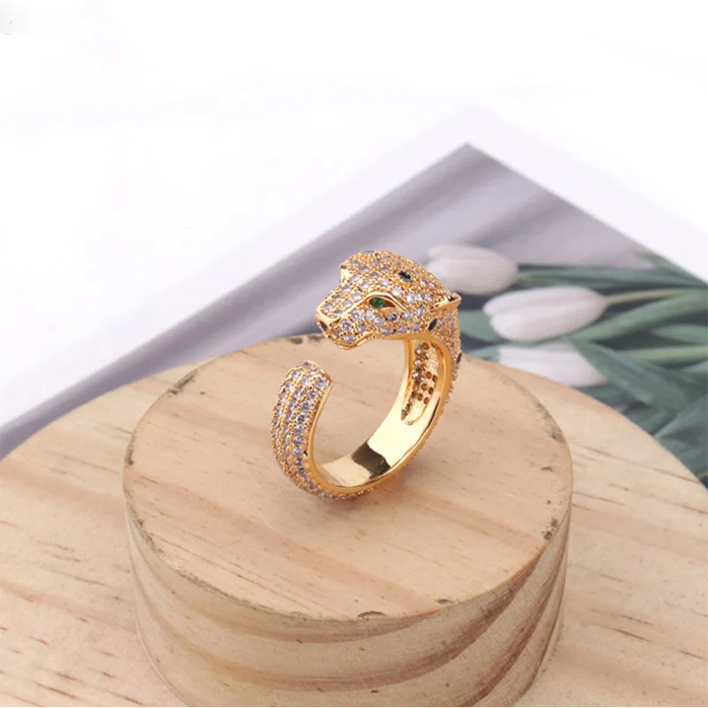 

Leather Leopard Enamel Titanium Steel Ring European American Fashion Retro Luxury Zircon Micro-Inlaid Open Ring