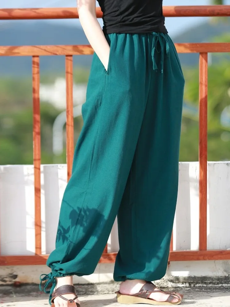 

Comfortable Soft Lantern Pants Women Summer Thin Pure Color Loose Casual Tai Chi Yoga Pants High Waist Wide Leg Cotton Blend